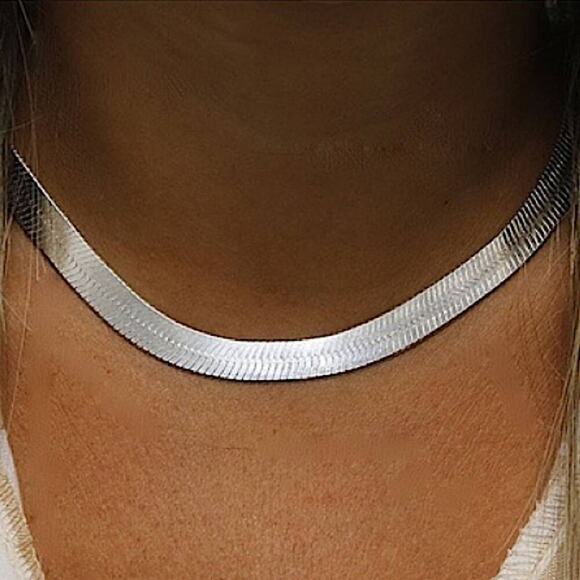 Sterling Silver 10mm Herringbone Necklace, Flat, Snake Unisex - Picture 7 of 10